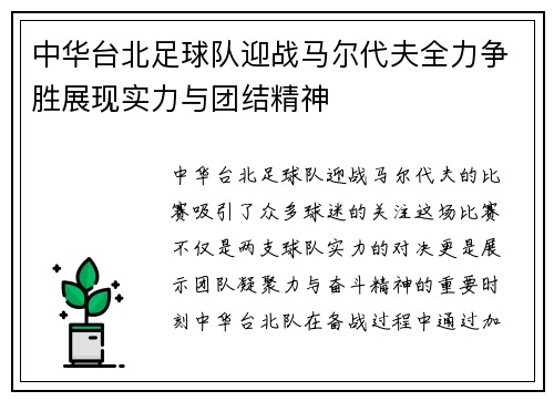 中华台北足球队迎战马尔代夫全力争胜展现实力与团结精神